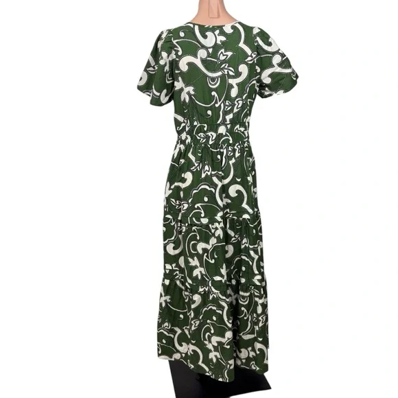 BY ANTHROPOLOGIE The Somerset Dark Green Printed Maxi Dress M - Picture 6 of 12